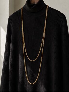 VINTAGE Gold Tone Rope Chain Necklace 48” Long Layering Chain